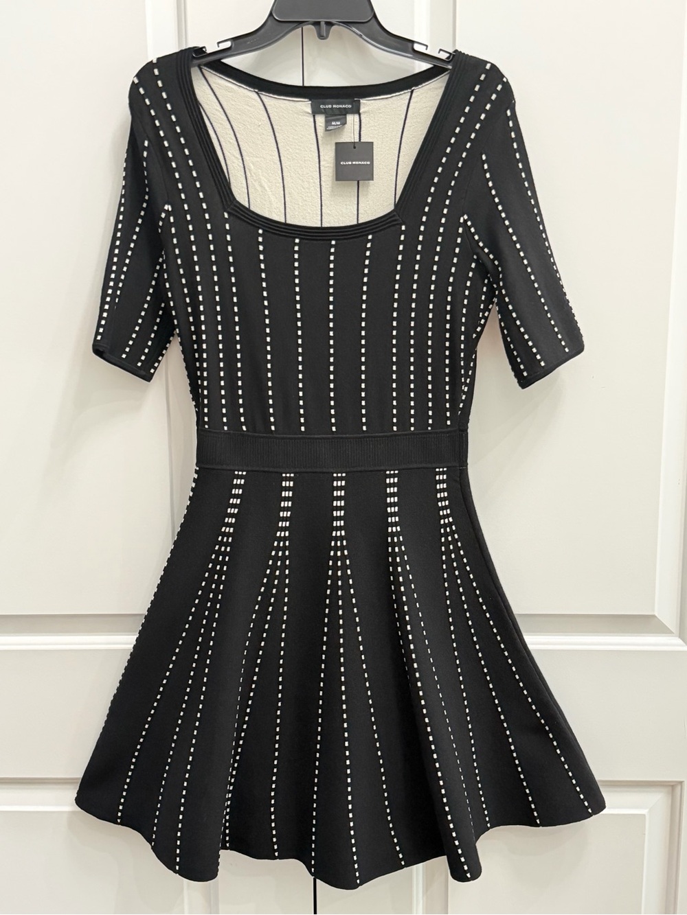Club Monaco Black Dress with White Studded Vertical Stripes